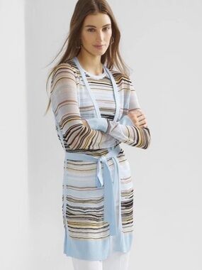 White House Black Market Blue, Brown, and Black Mesh Belted Cardigan